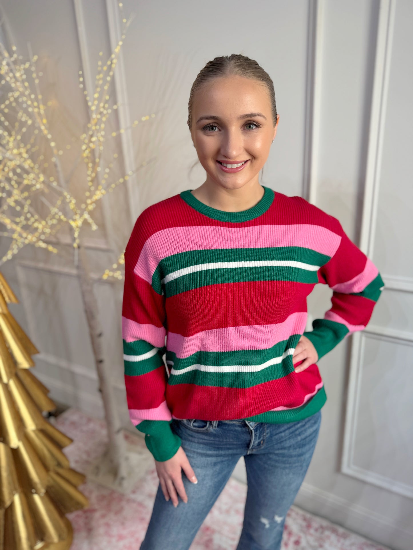 Mary Square Sweater Top Logan Holiday Stripes