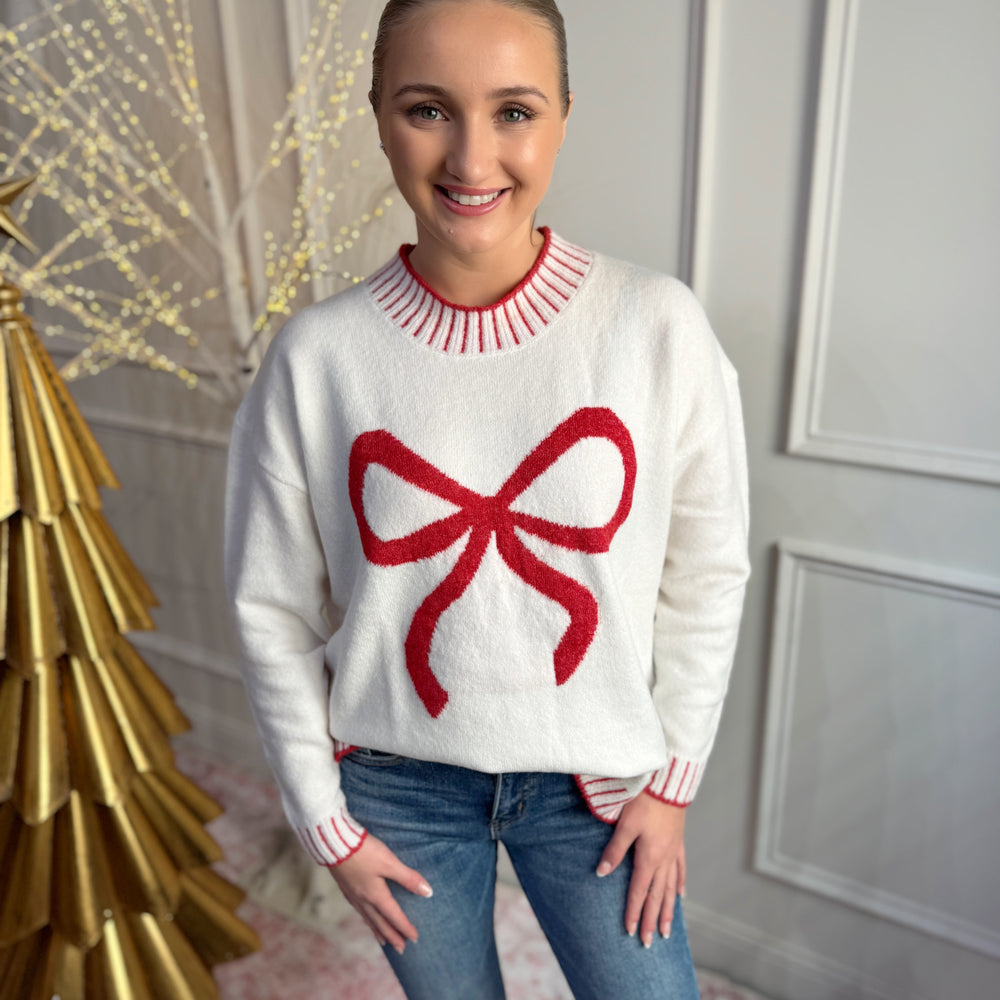 White Wilder Bow Sweater Top