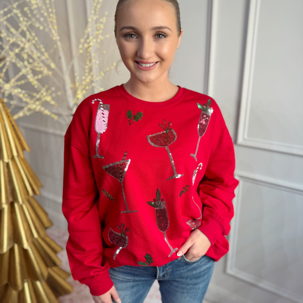 Holiday Sparkle Sweatshirt Top - Red