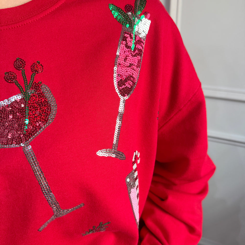 Holiday Sparkle Sweatshirt Top - Red