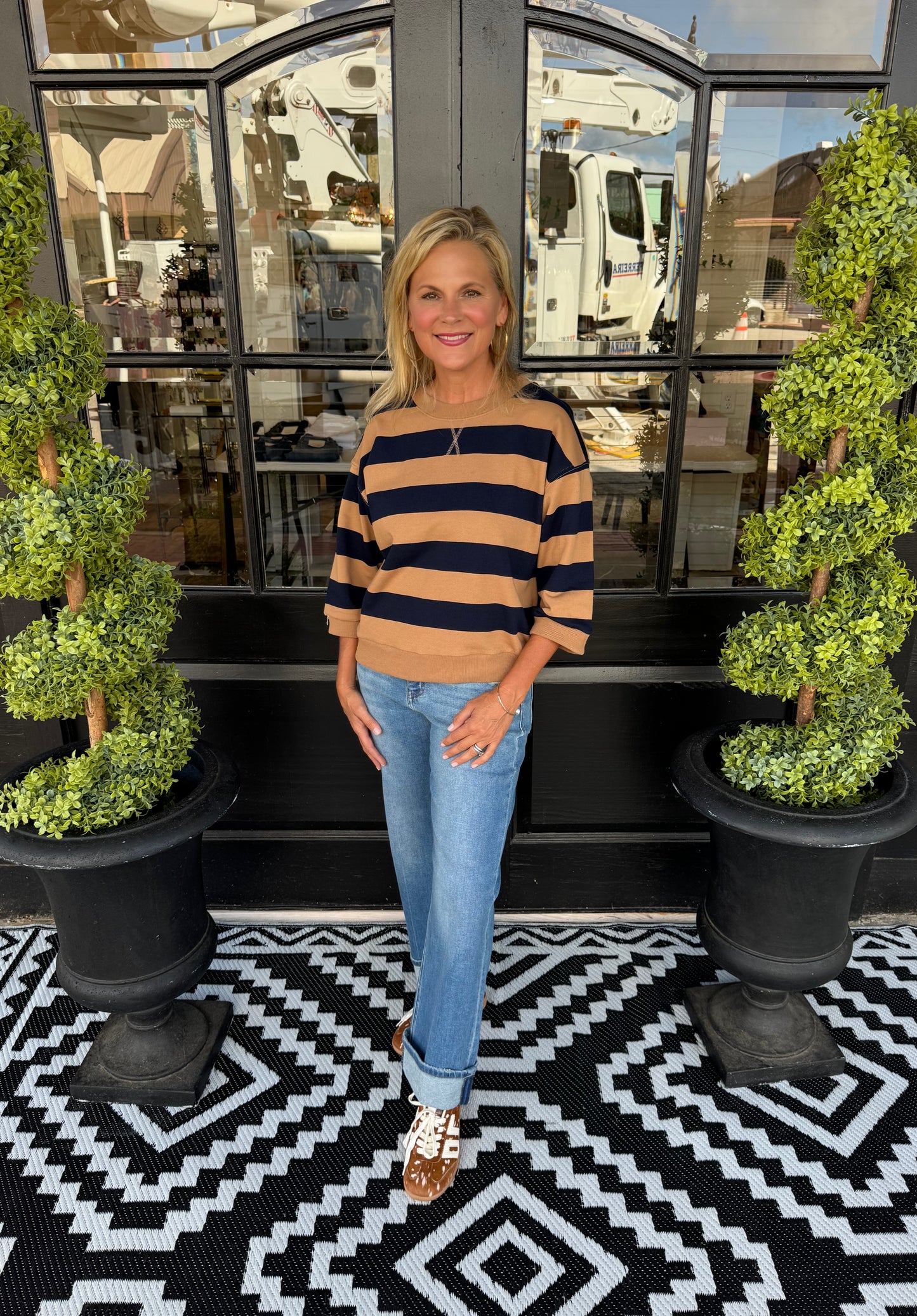 Corinne Top - Caramel/Navy