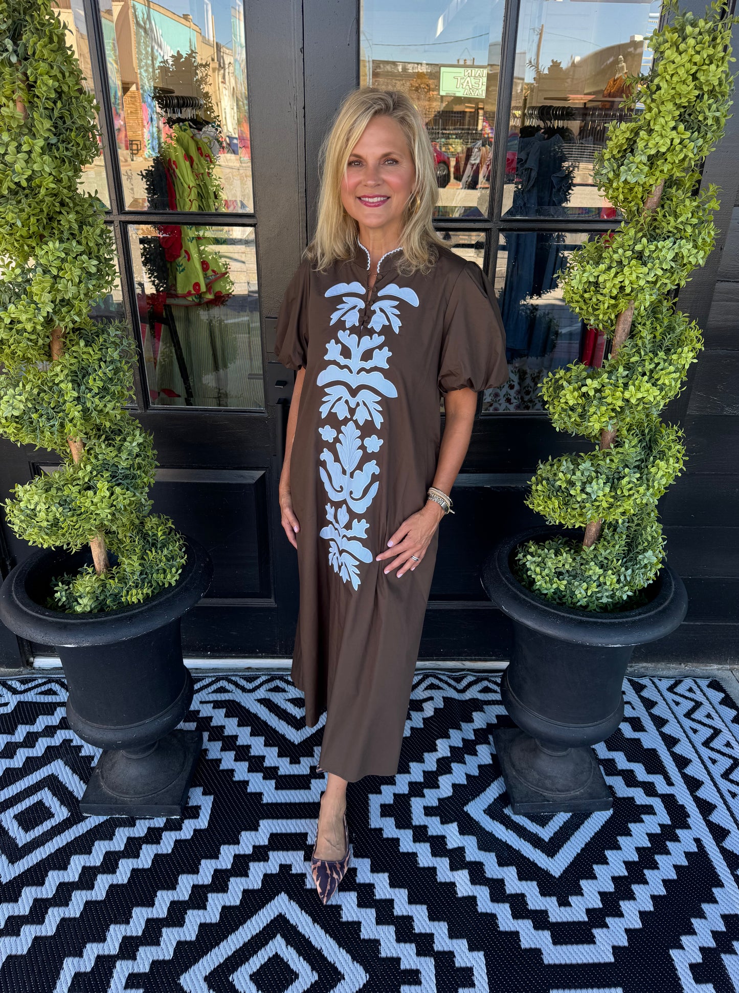 Ivy Dress - Periwinkle/Brown