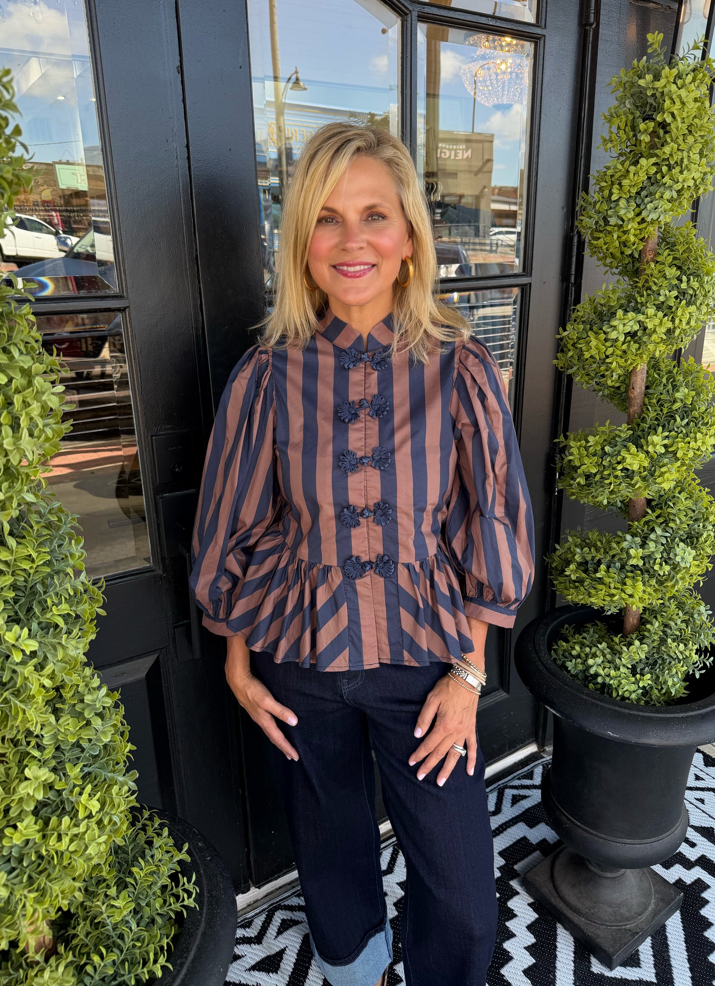 Mia Top - Navy/Brown