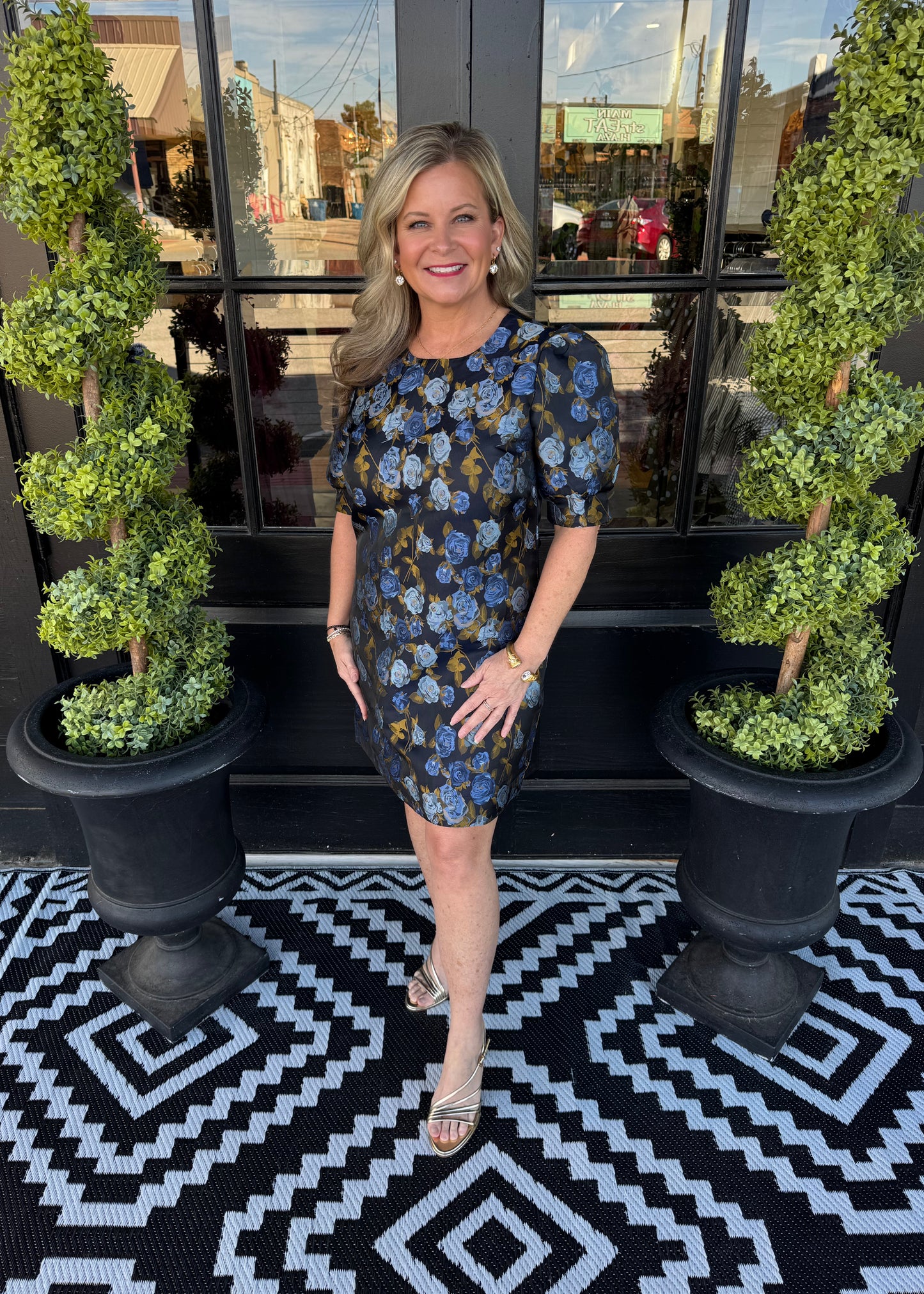 Thea Dress - Navy Brocade