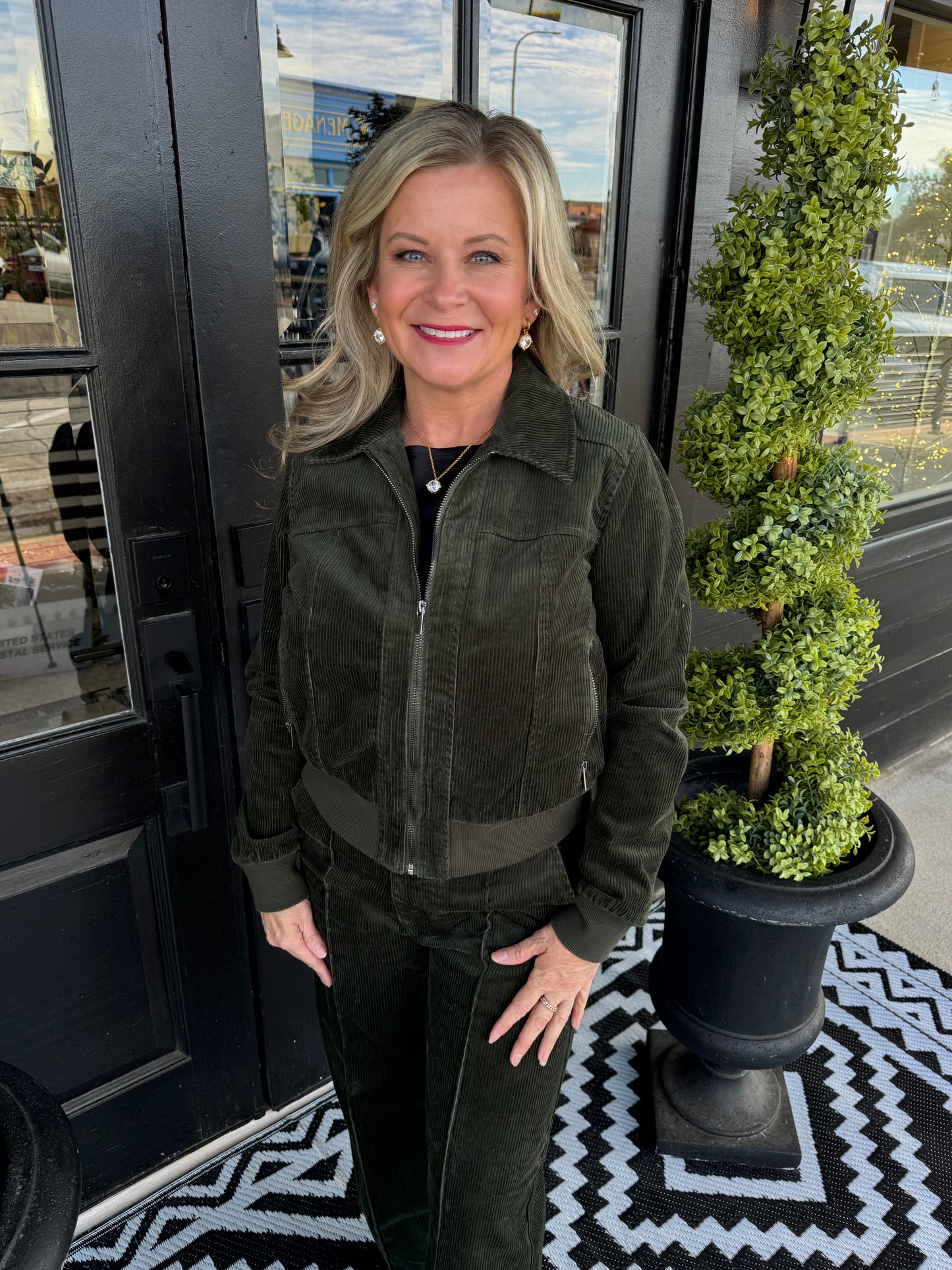 Collared Bomber Jacket - Hunter Green