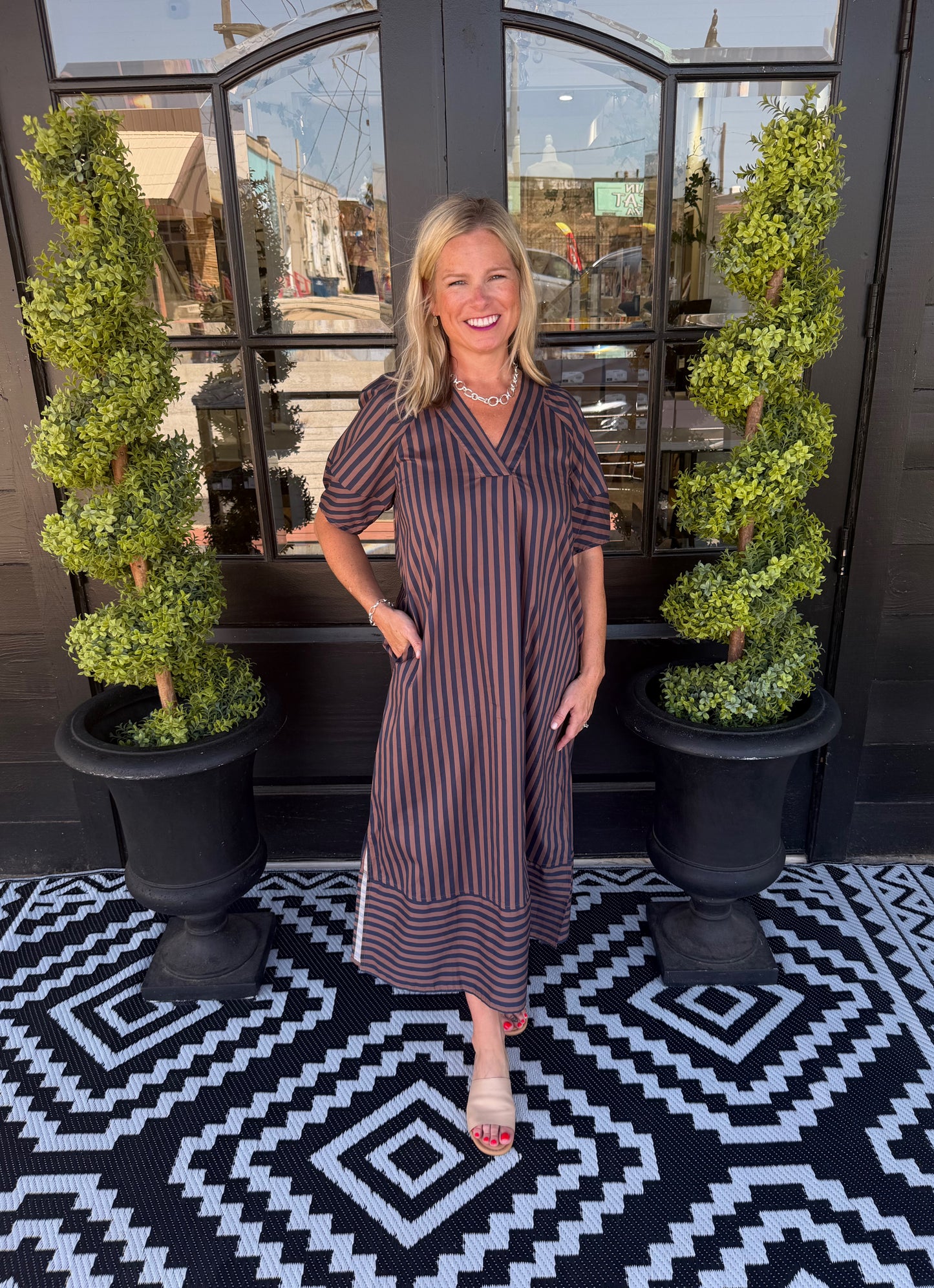 Delphine Dress - Navy Brown