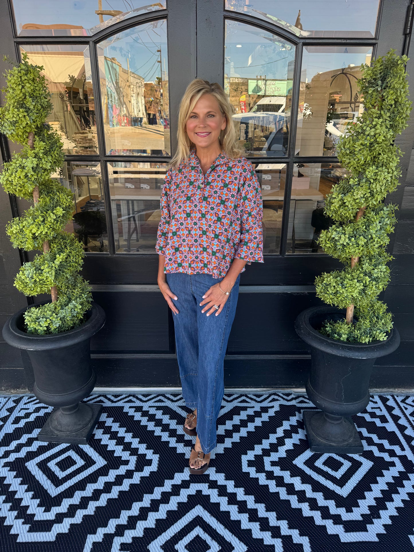Ivy Jane Tile Print Popover Top