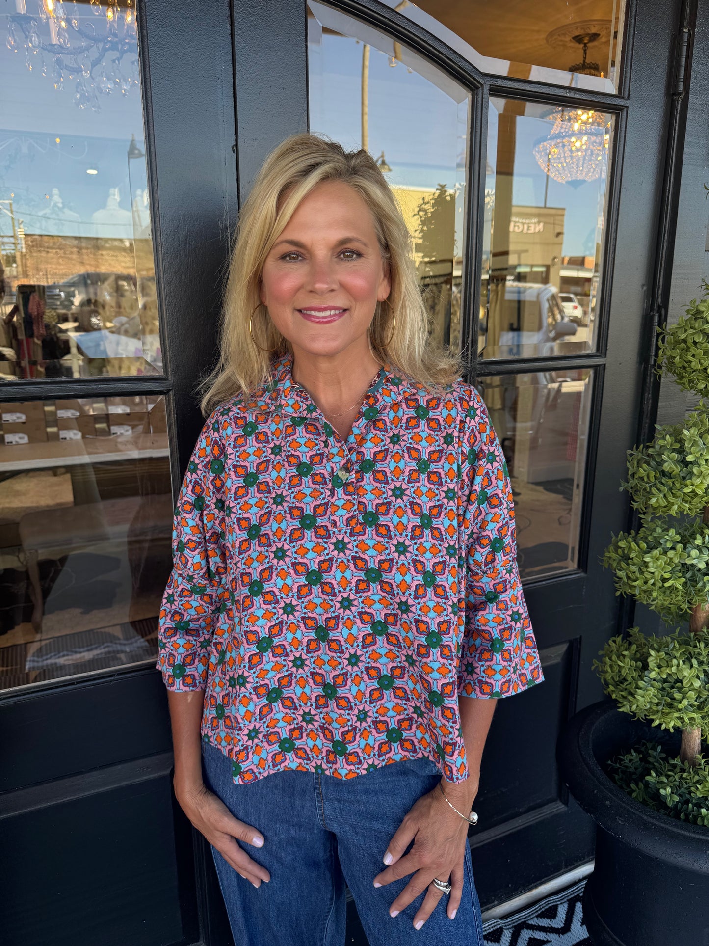 Ivy Jane Tile Print Popover Top