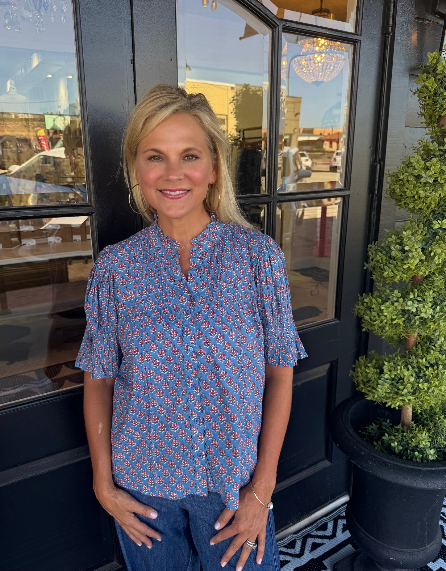 Ivy Jane Block Floral Tuck Blouse