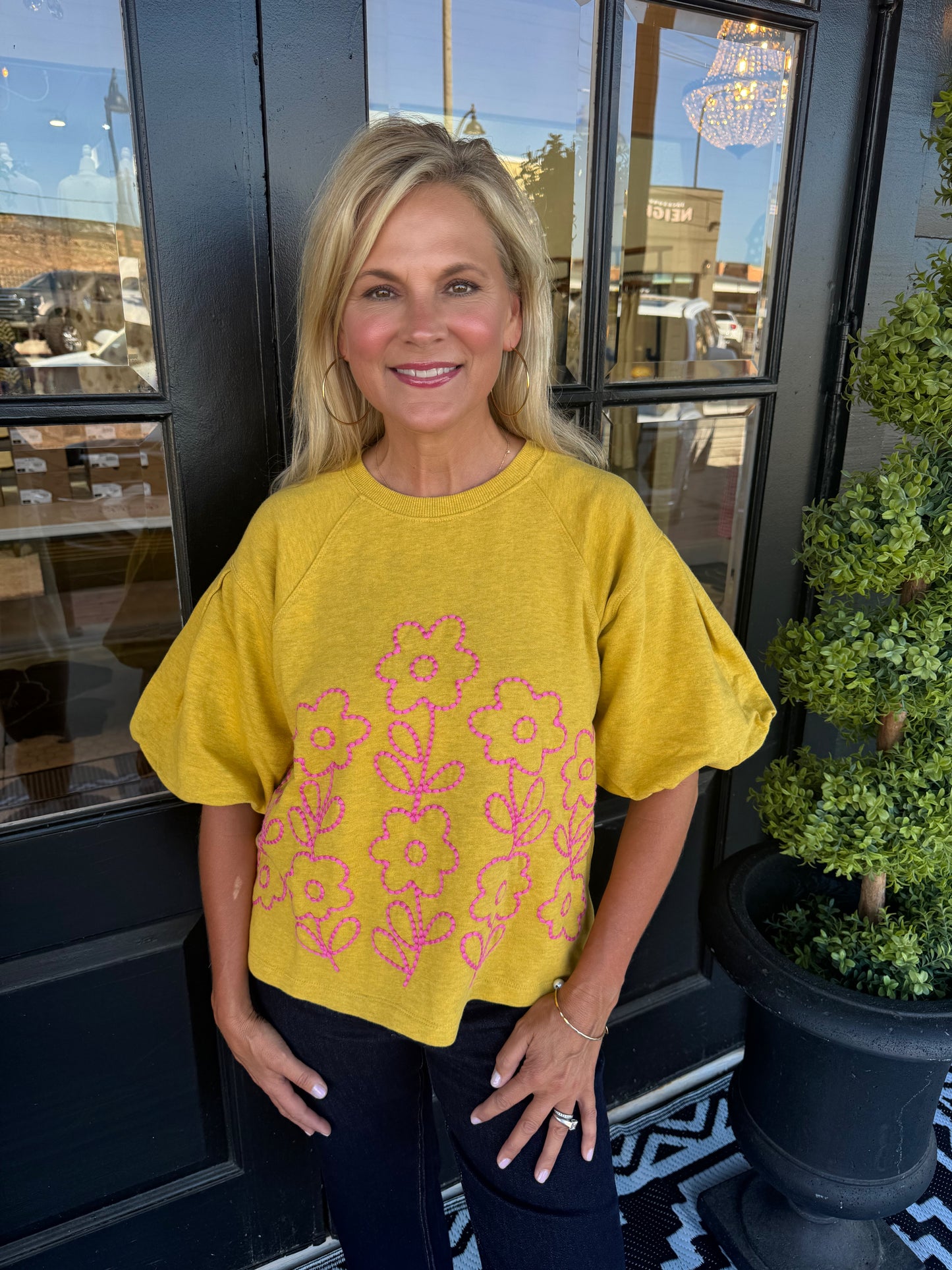 Ivy Jane French Terry Crewneck W Floral Embroidery