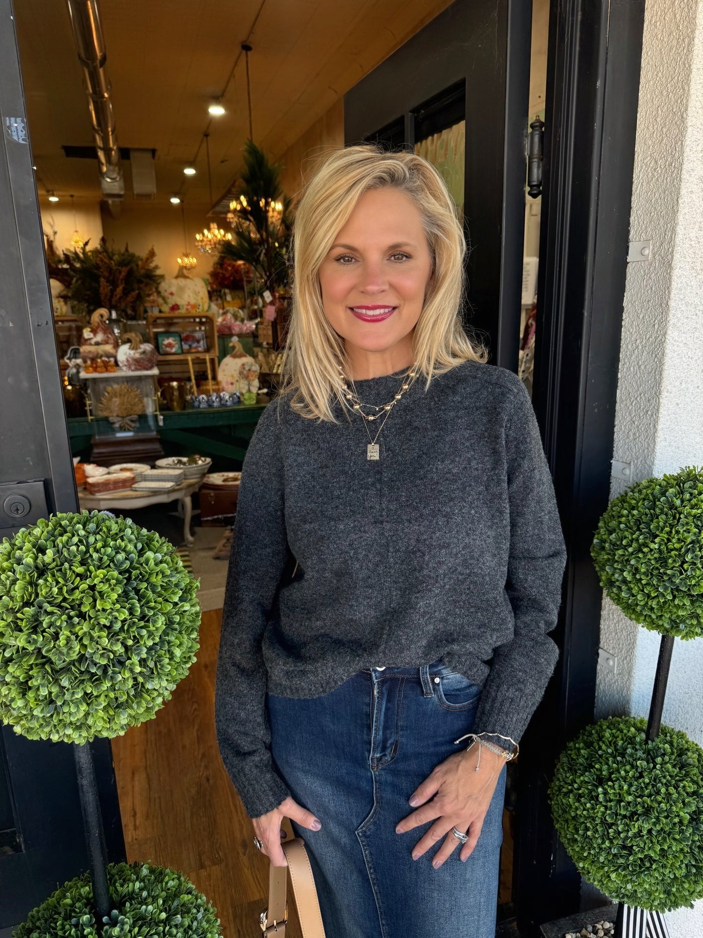 Tessa Sweater Top - Charcoal