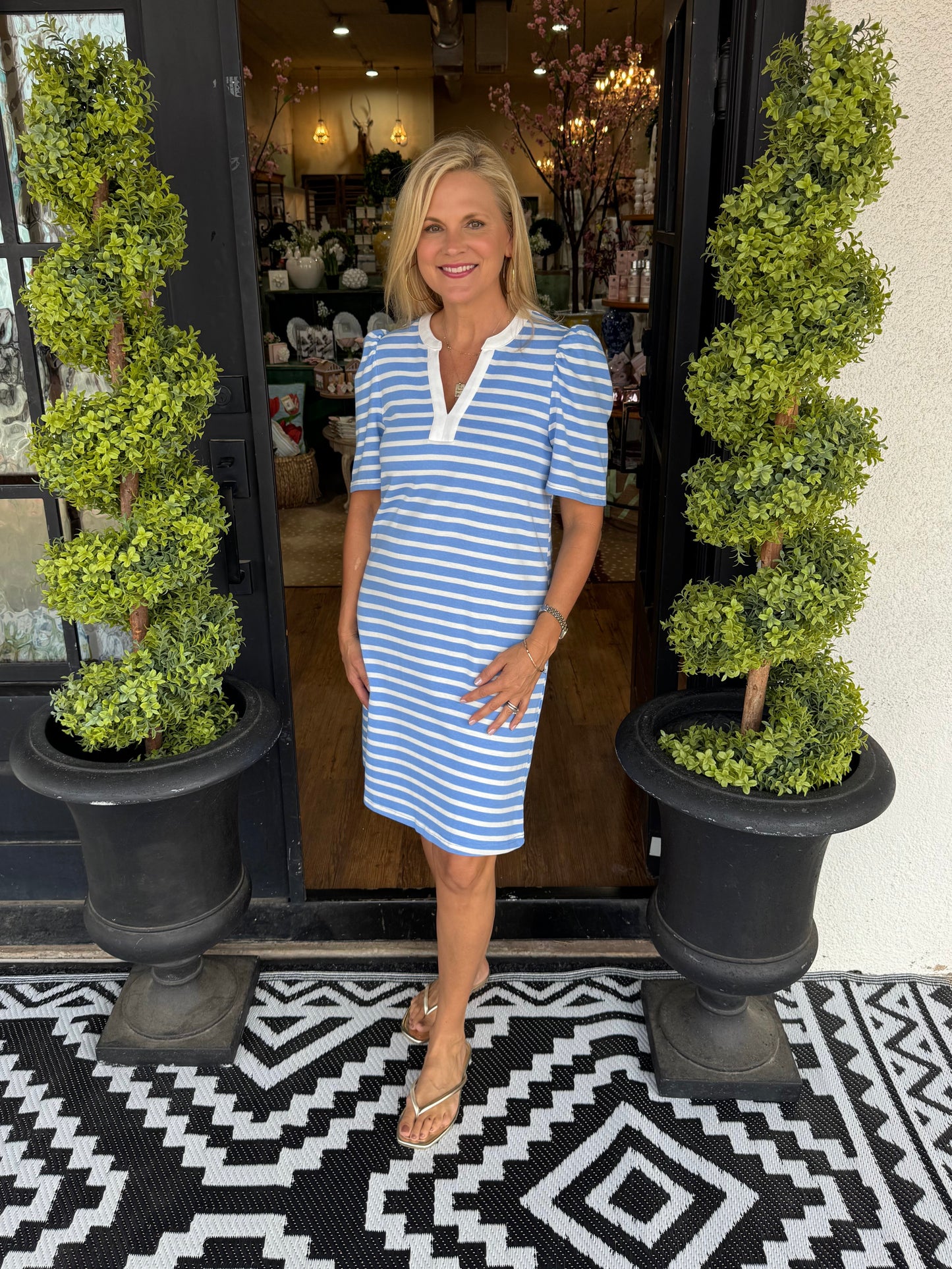 Mary Square Adelyn T-Shirt Dress - Blue/White