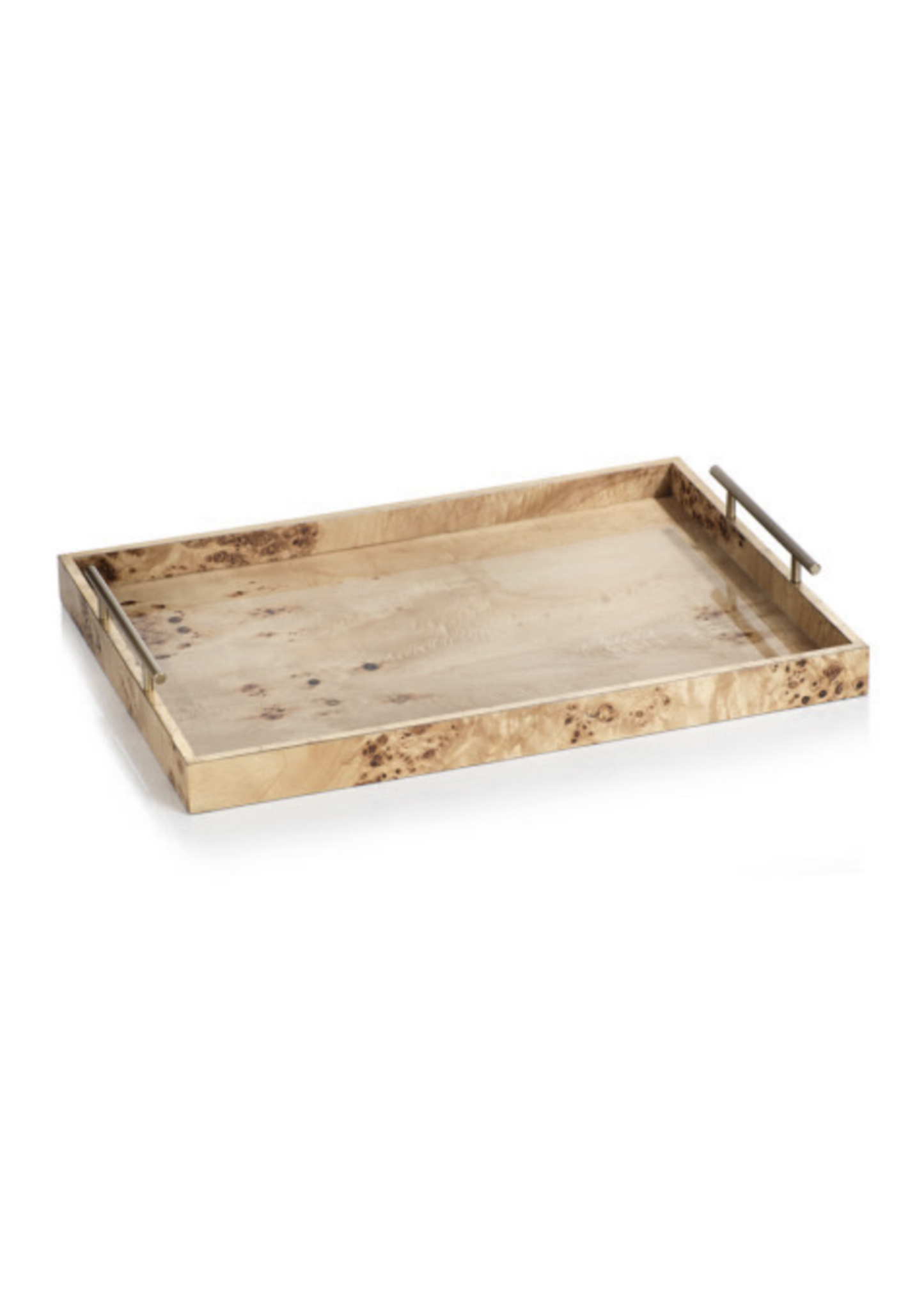 Zodax Leiden Burl Wood Rectangular Tray, Gold Handles