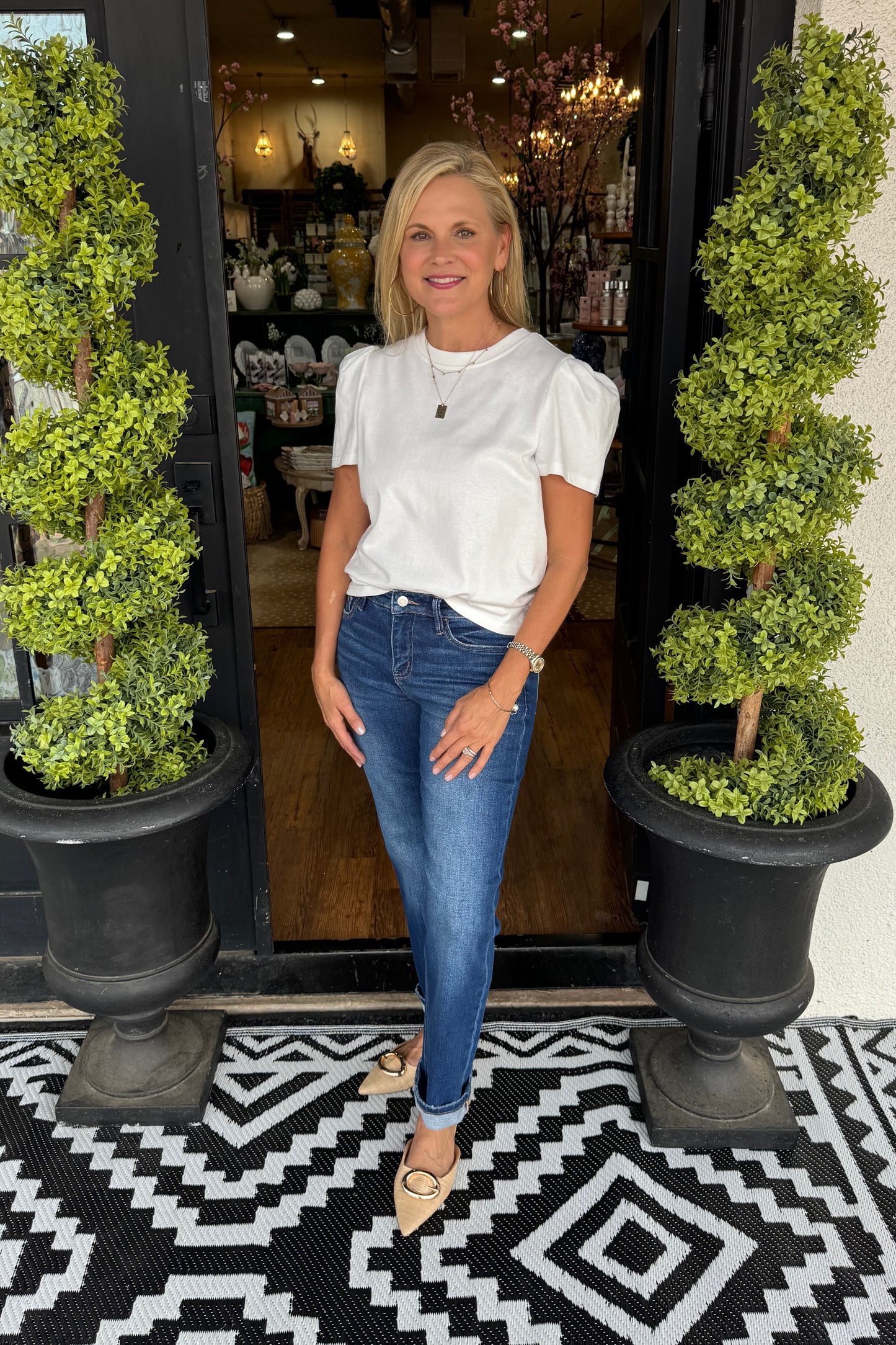 Mary Square Pleat Sleeve Tee Larissa - White