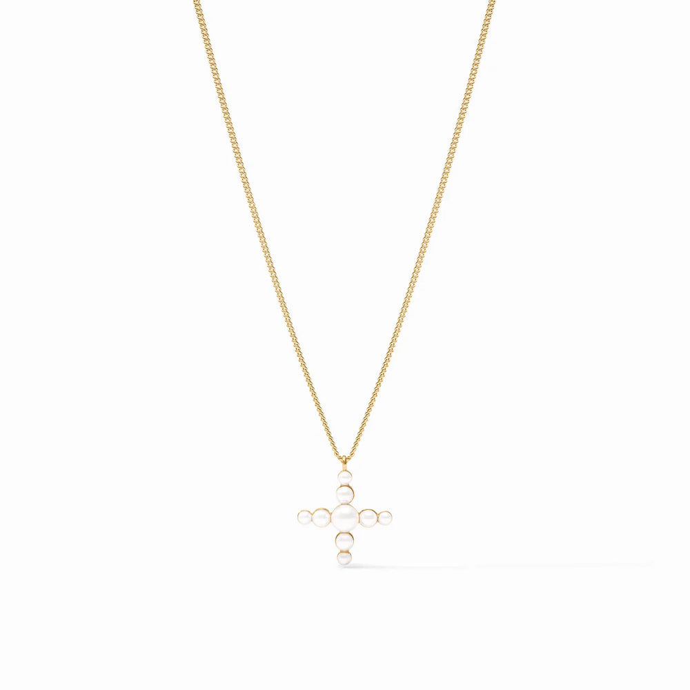 Gumdrop Cross Delicate Necklace - Gold - Pearl