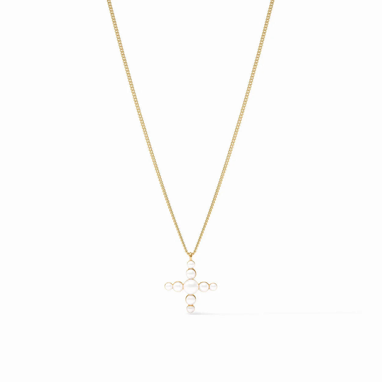 Gumdrop Cross Delicate Necklace - Gold - Pearl