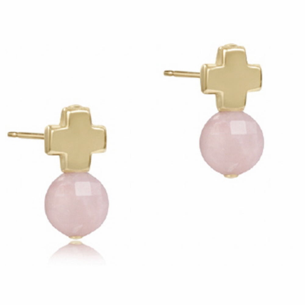 Signature Cross Gold Stud - Pink Opal