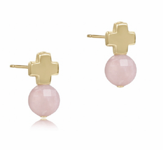 Signature Cross Gold Stud - Pink Opal