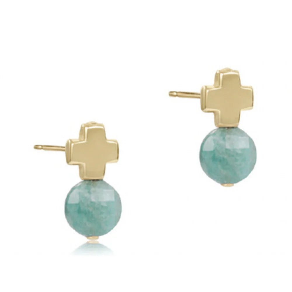 Signature Cross Gold Stud - Amazonite