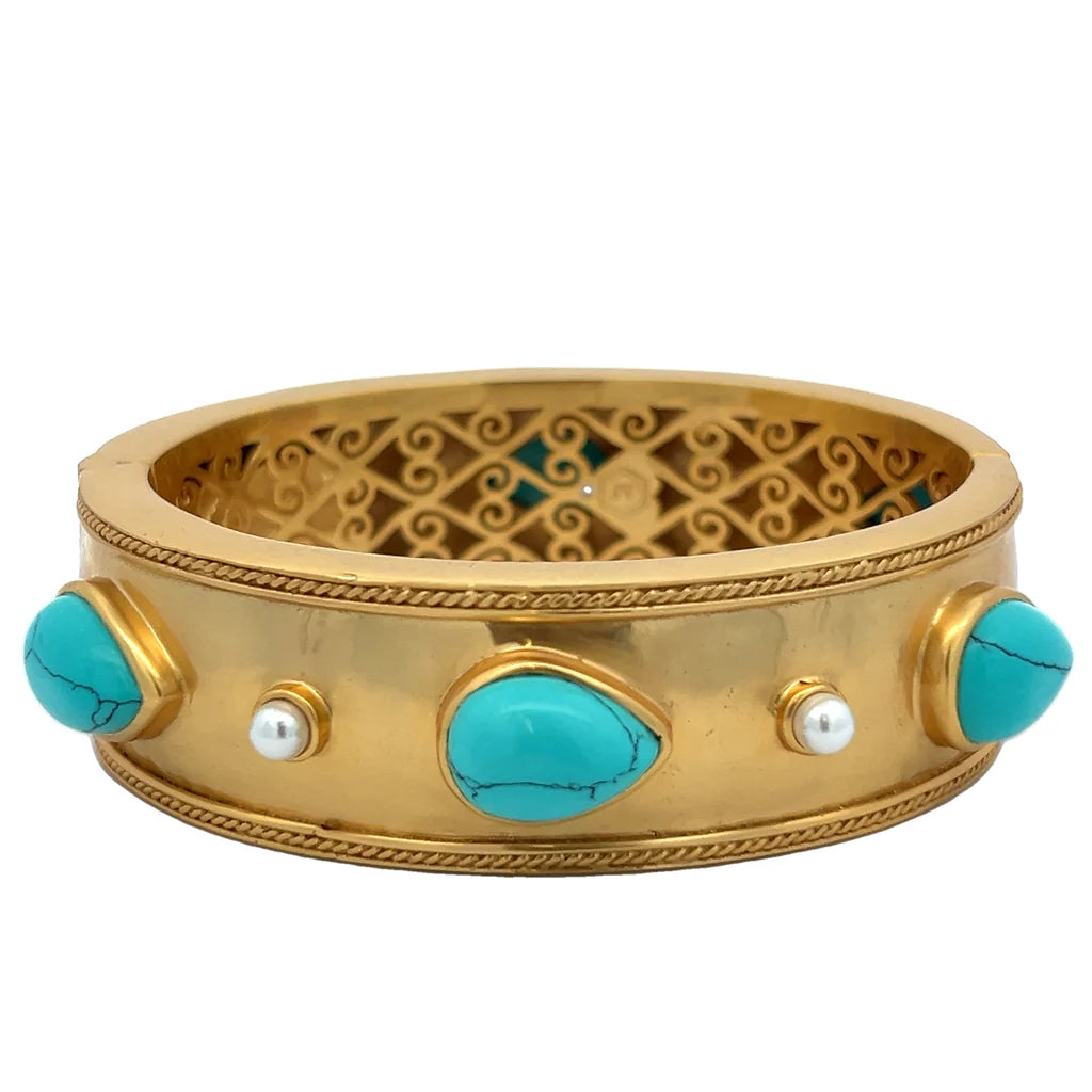 Cannes Statement Hinge Bangle Gold Turquoise