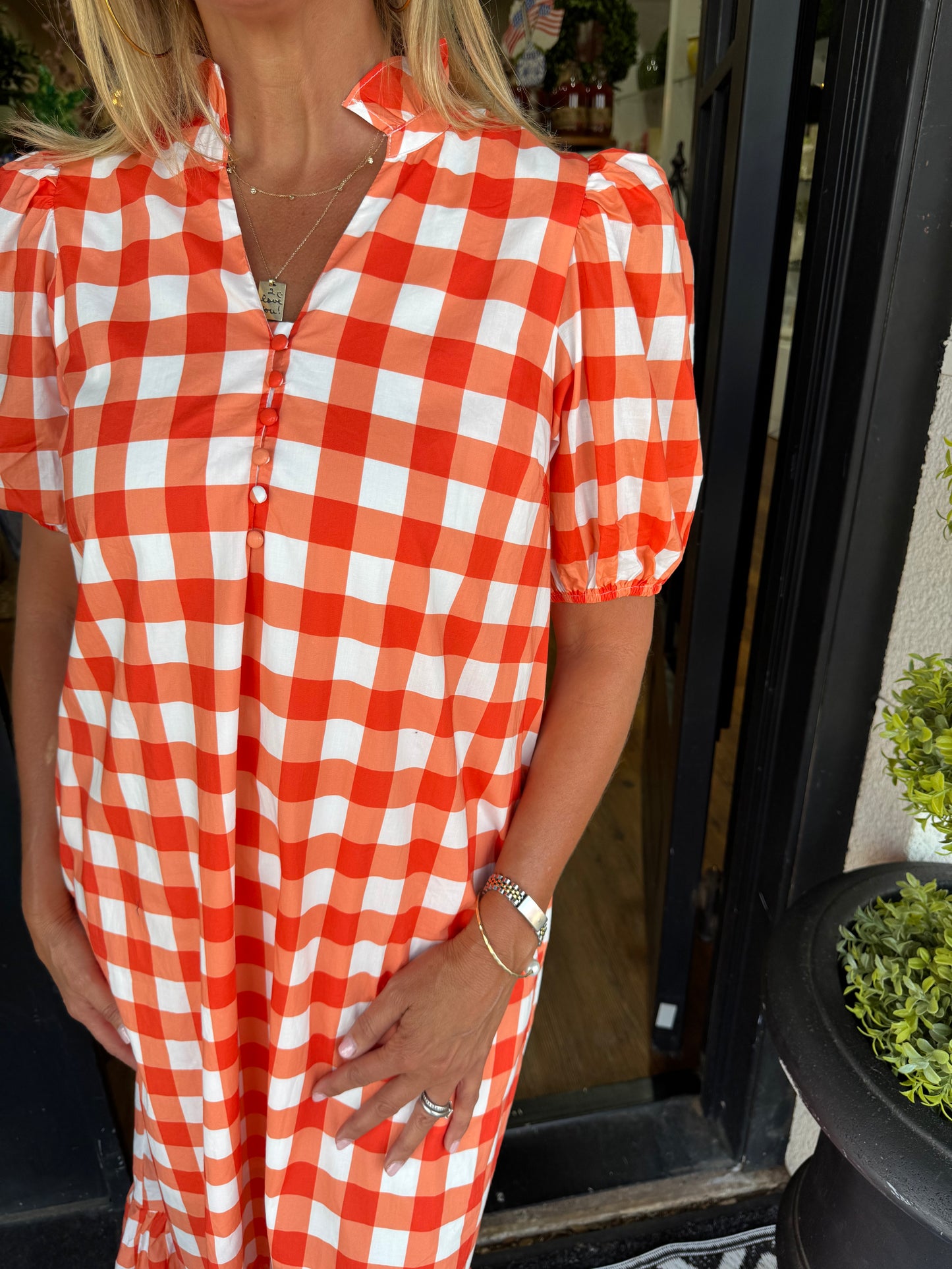 orange gingham dress women Sunset Orange Gingham Cotton Midi Dress 5XL