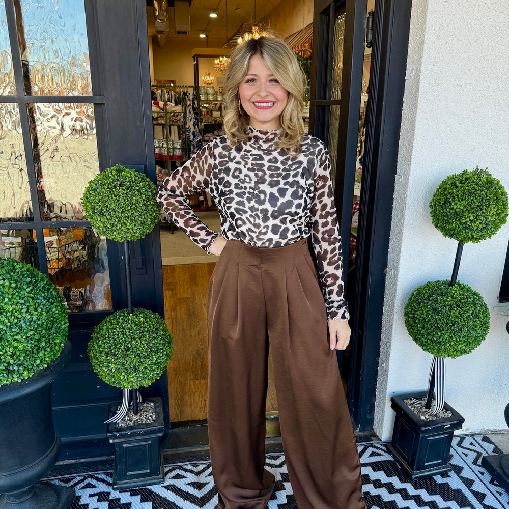 Nola High Waisted Pants- Brown