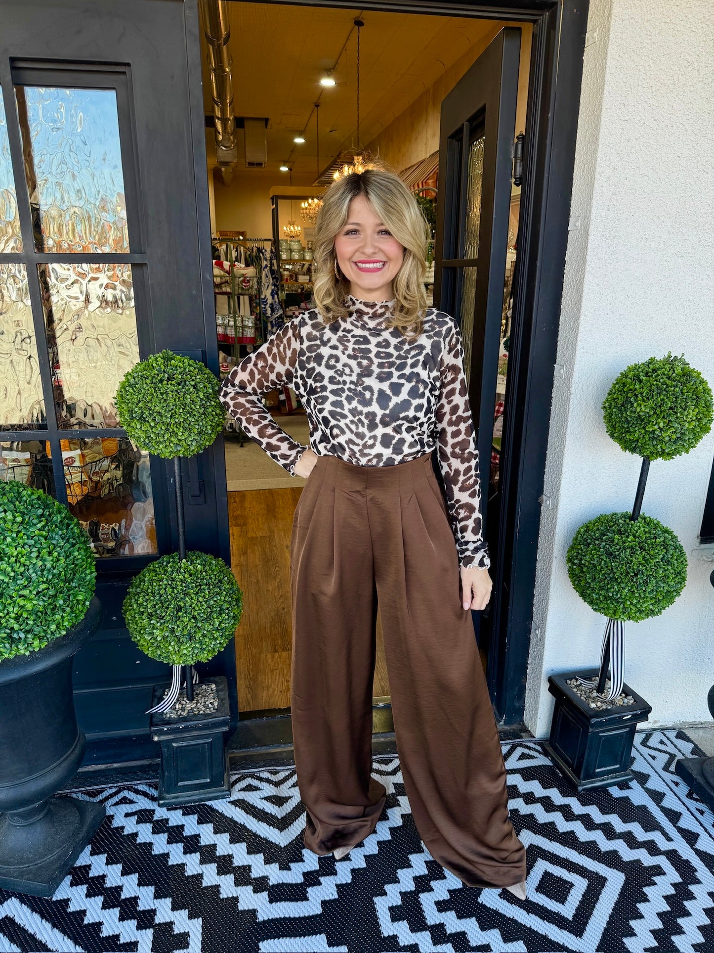 Nola High Waisted Pants- Brown