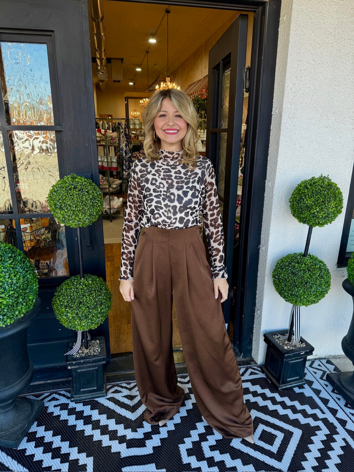 Nola High Waisted Pants- Brown