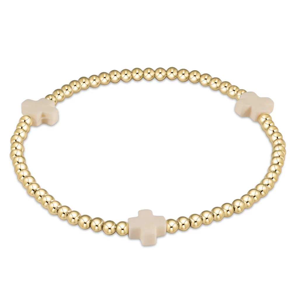 egirl Signature Cross Gold Pattern 3mm Bead Bracelet- Off White