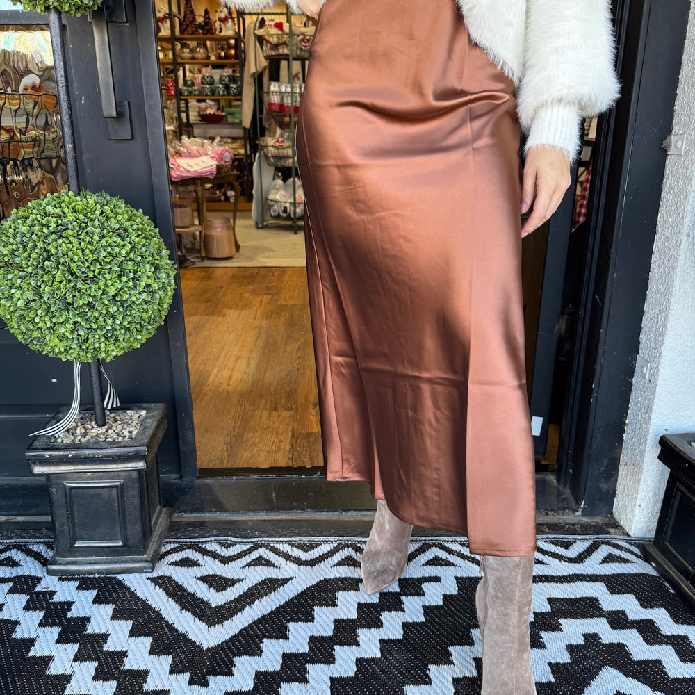 Jupiter Satin Skirt- Brown