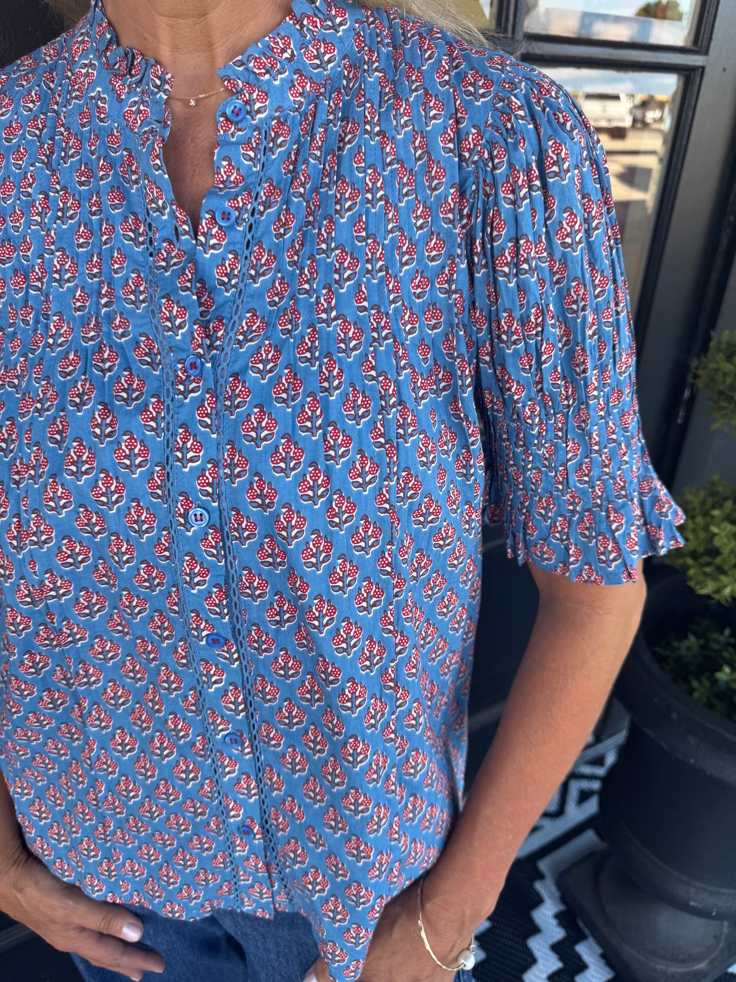 Ivy Jane Block Floral Tuck Blouse