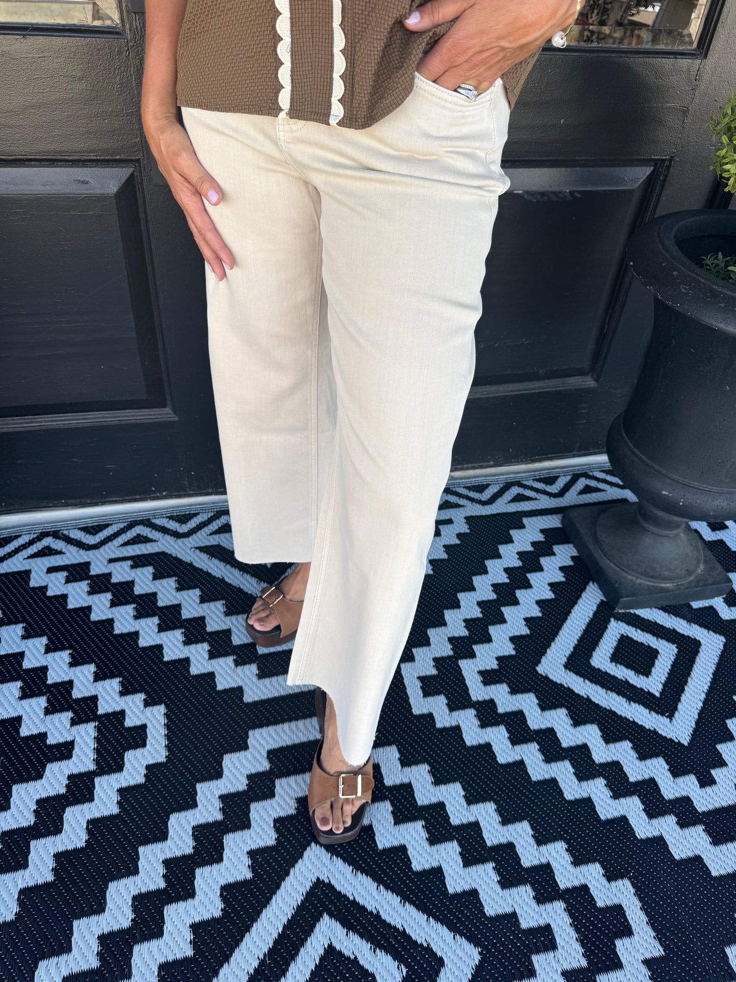 High Rise Crop Wide Leg Jean - White Swan