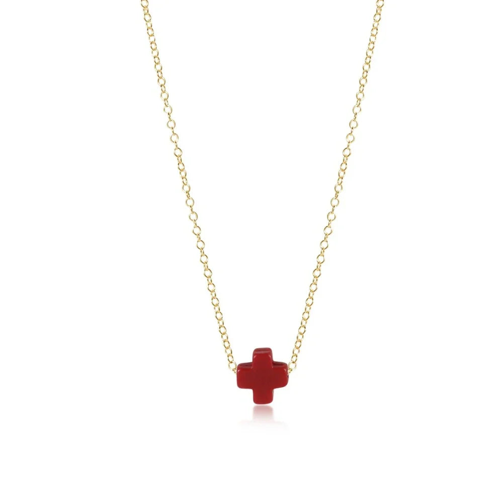 16" necklace gold - signature cross -Red