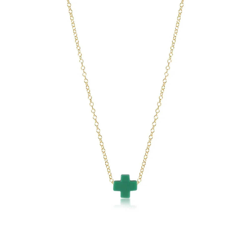 16" necklace gold - signature cross -Emerald