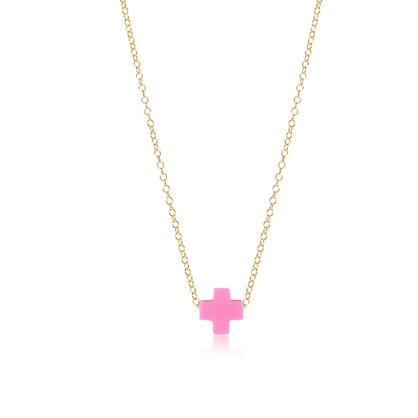 16" necklace gold - signature cross -Bright Pink