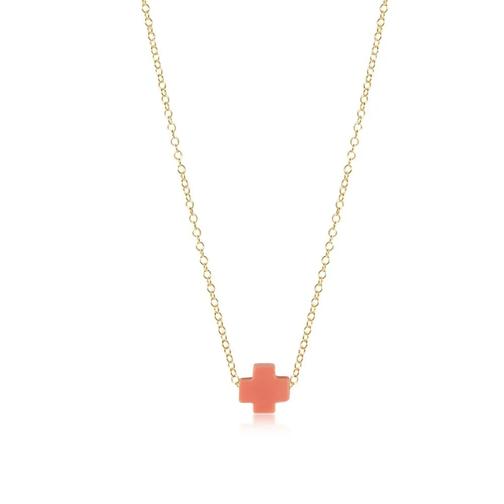 16" necklace gold - signature cross - Coral