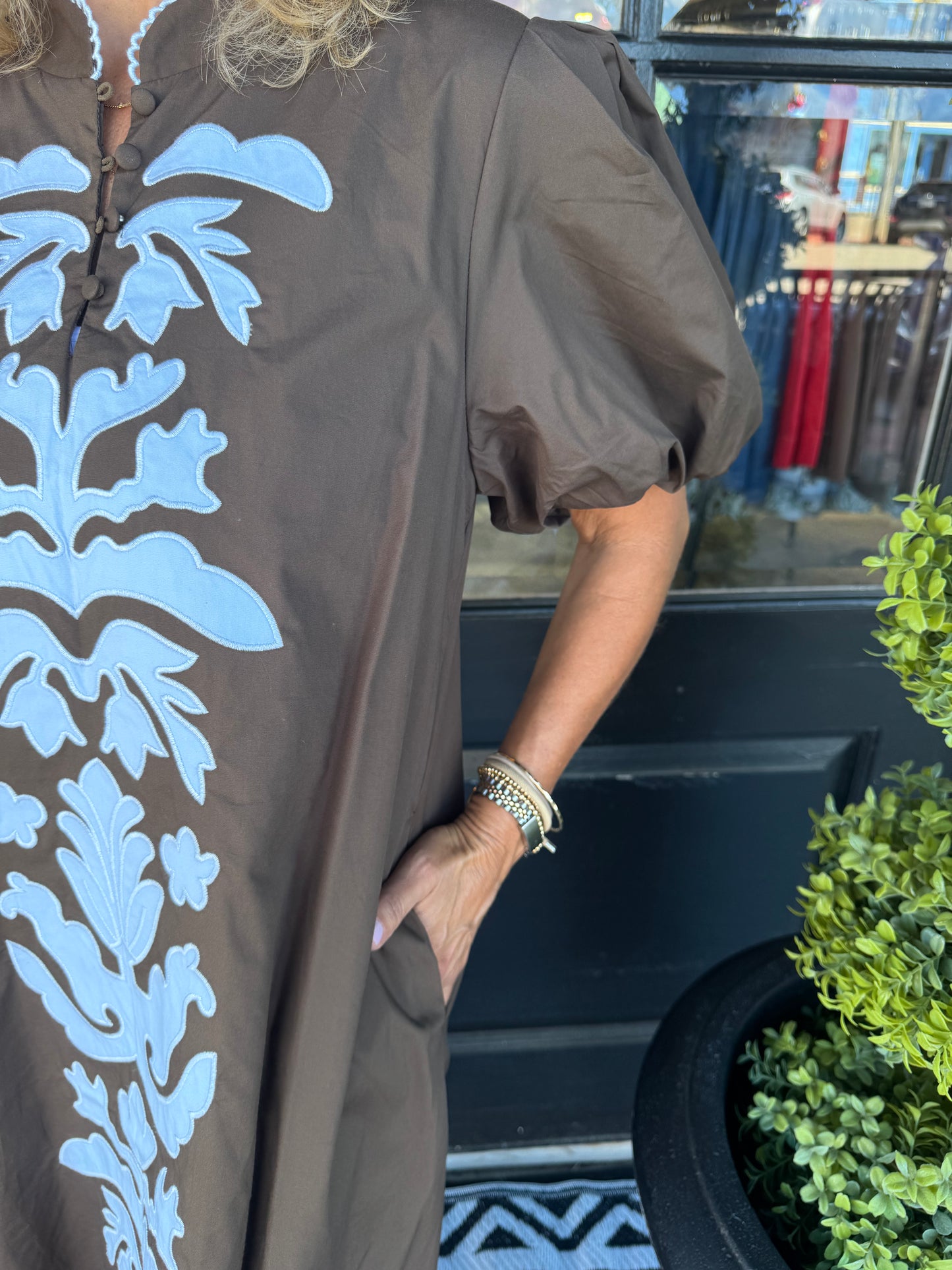 Ivy Dress - Periwinkle/Brown