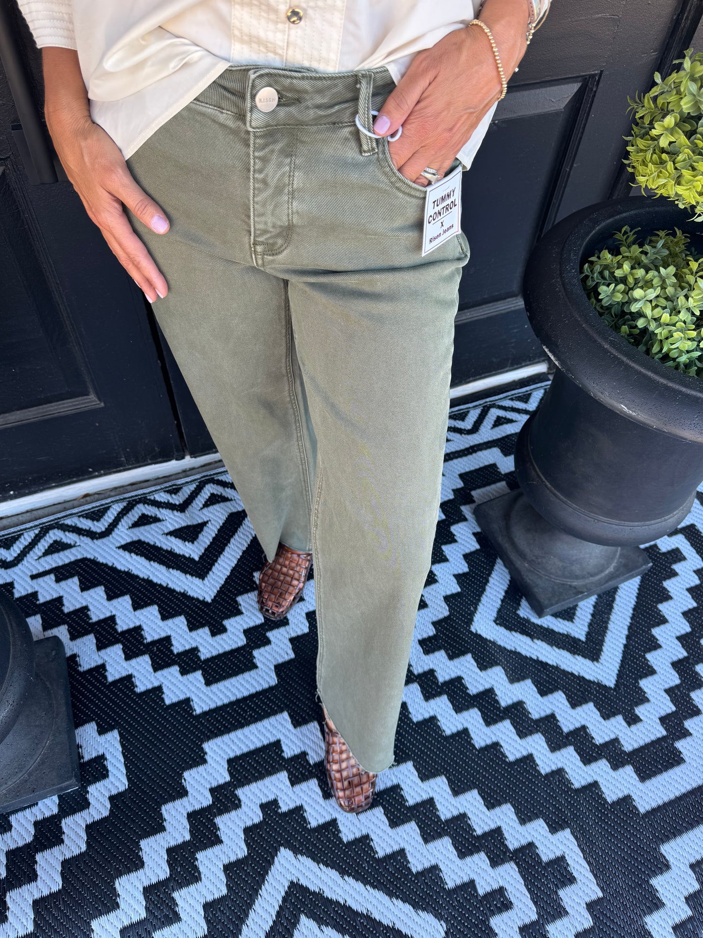 Mid Rise Ankle Straight Raw Hem Jean - Burnt Olive