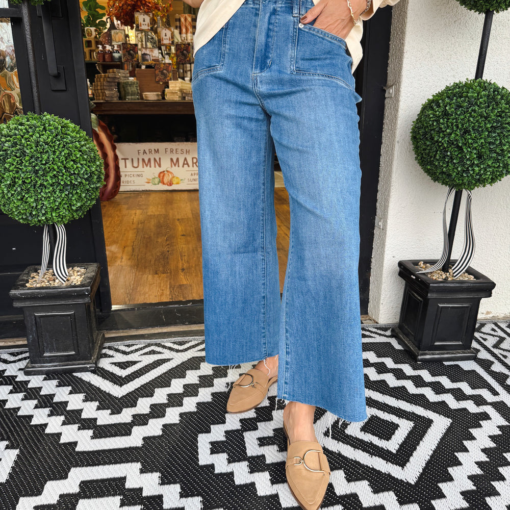 Cropped Denim Straight Leg Jeans