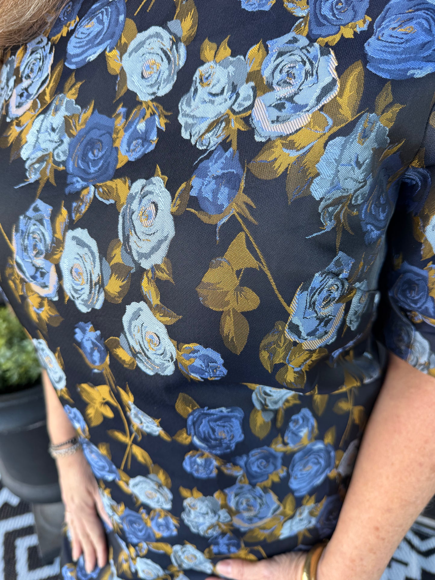 Thea Dress - Navy Brocade