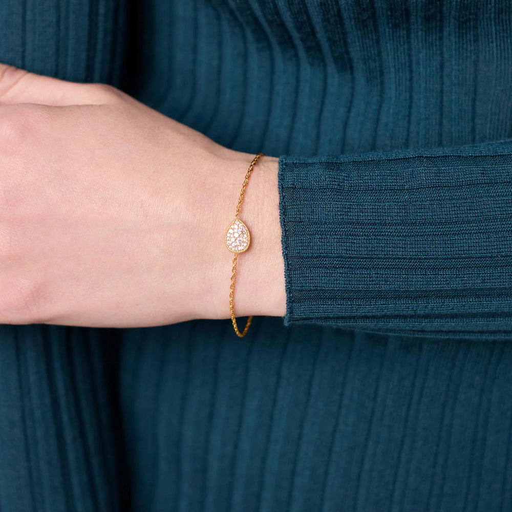 Pave Teardrop Delicate Bracelet - Pink Tourmaline