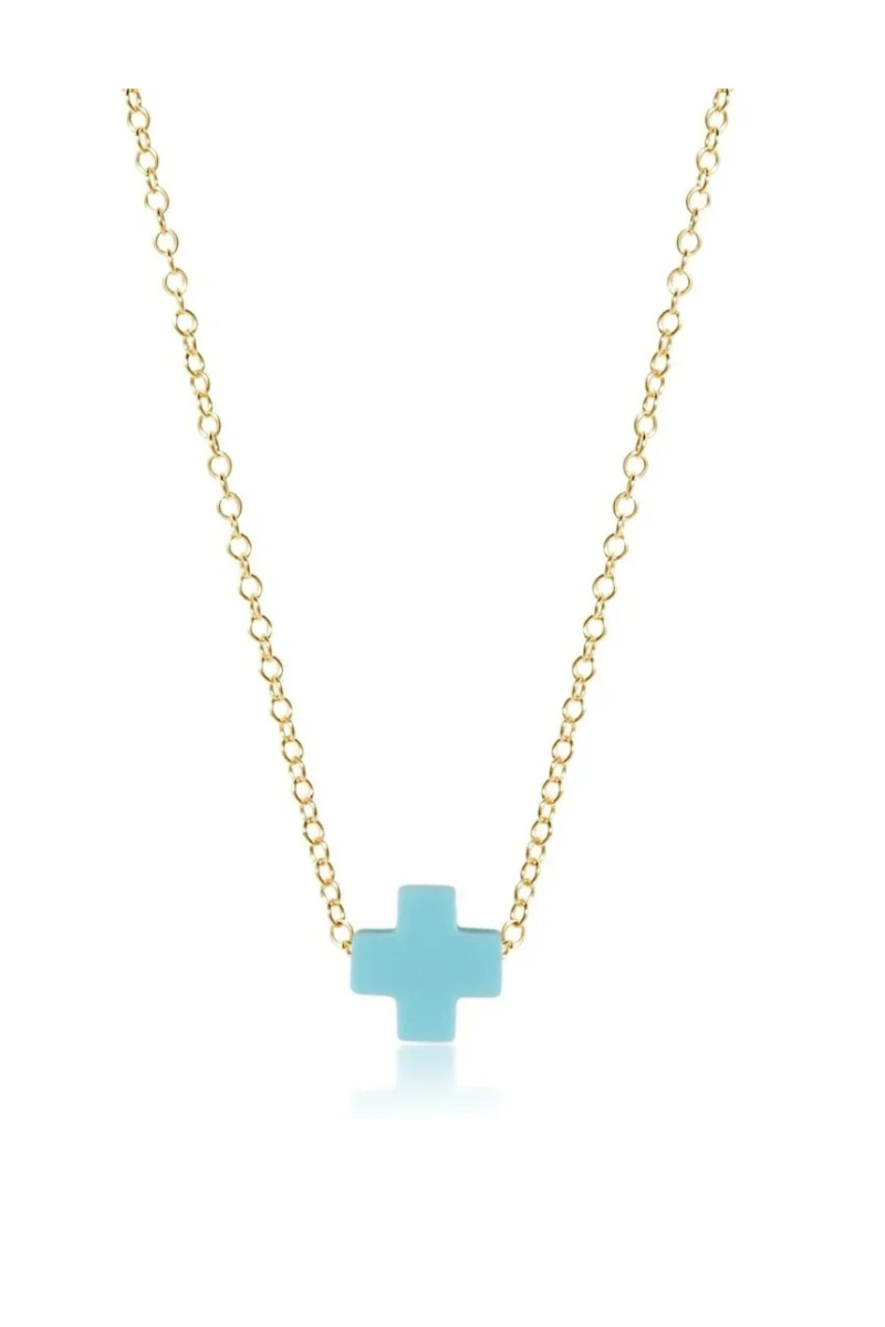 16" necklace gold - signature cross -Turquoise