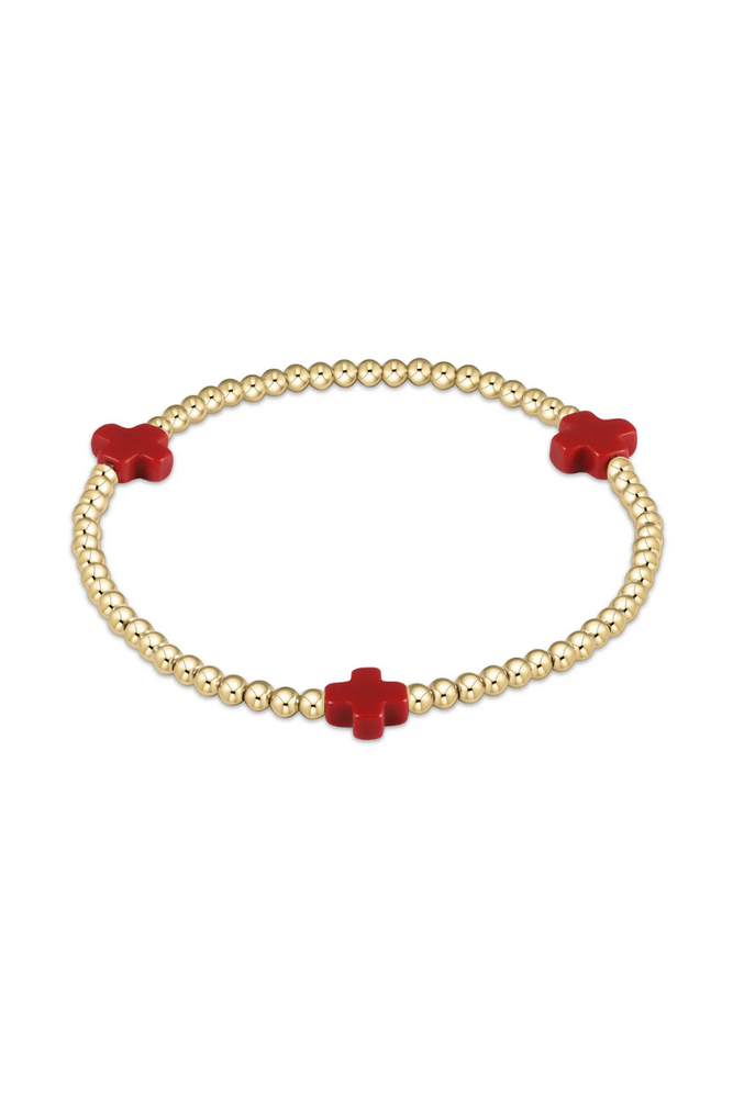 Signature Cross Gold Pattern 3mm Bead Bracelet - Red