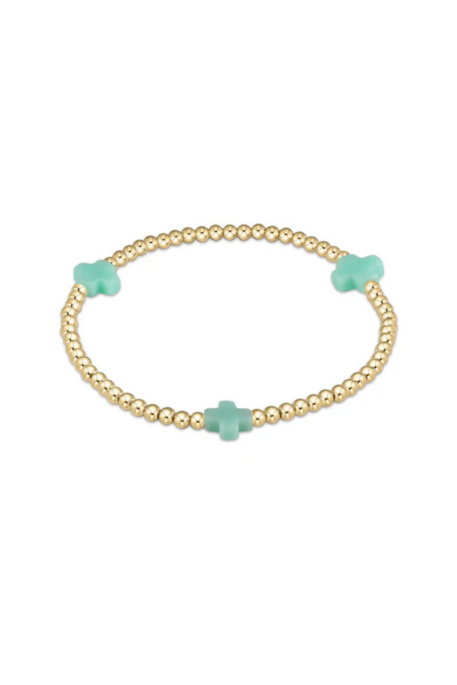 Signature Cross Gold Pattern 3mm Bead Bracelet - Mint