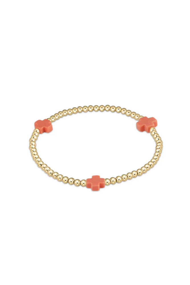 Signature Cross Gold Pattern 3mm Bead Bracelet - Coral