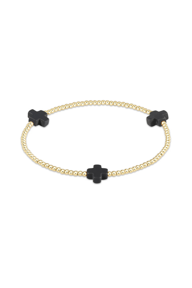 Signature Cross Gold Pattern 3mm Bead Bracelet - Charcoal
