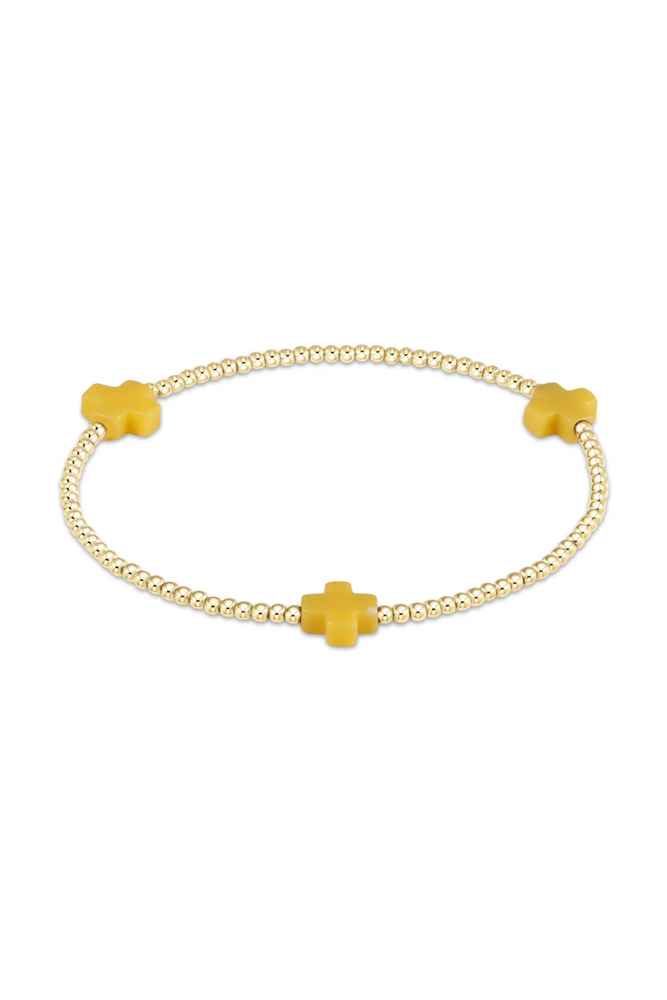 Signature Cross Gold Pattern 3mm Bead Bracelet - Canary