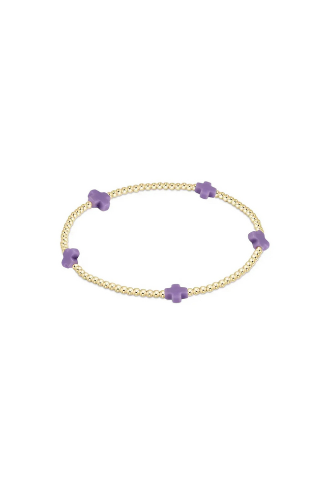 Signature Cross Small Gold Pattern 2mm Bead Bracelet - Purple