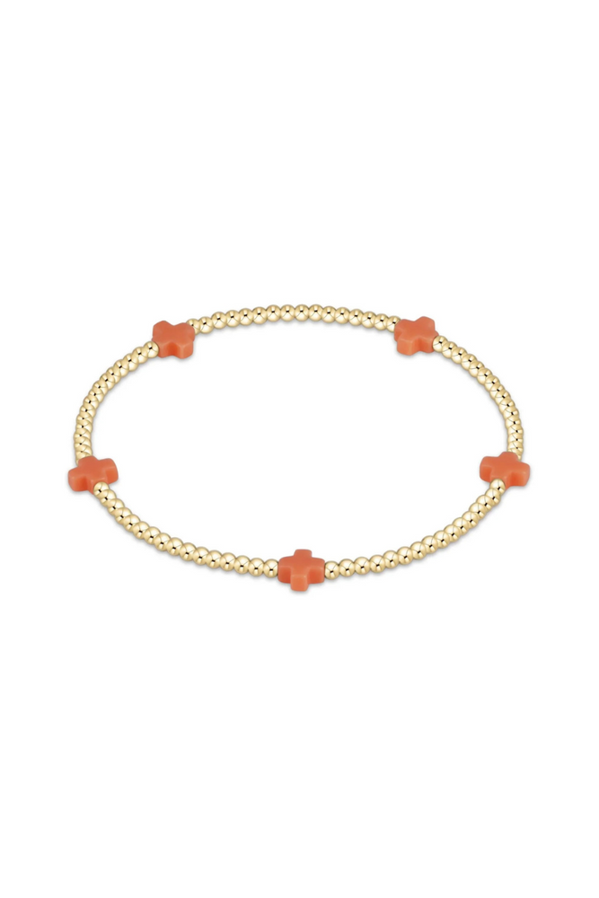 Signature Cross Small Gold Pattern 2mm Bead Bracelet - Coral