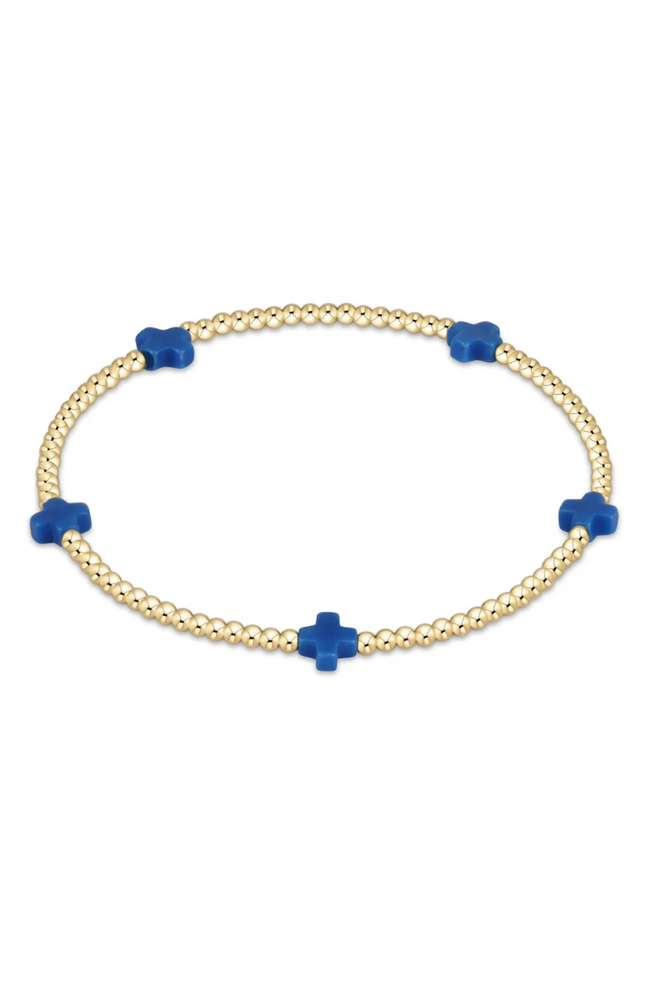 Signature Cross Small Gold Pattern 2mm Bead Bracelet - Cobalt